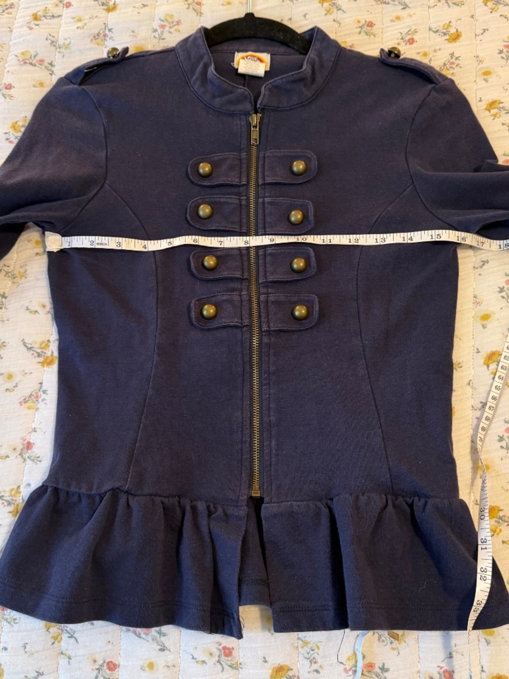 Love Rocks Military Style Peplum Jakcet Zip-Up Navy Blue Women's Medium Brass - Picture 4 of 5